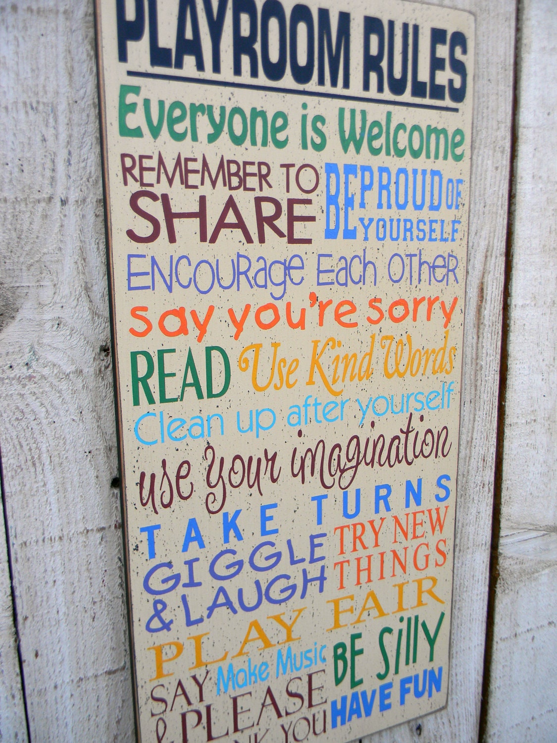 Playroom Rules typography wall sign
