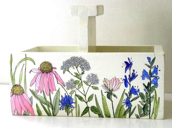 Cottage painted planter nature functional art.