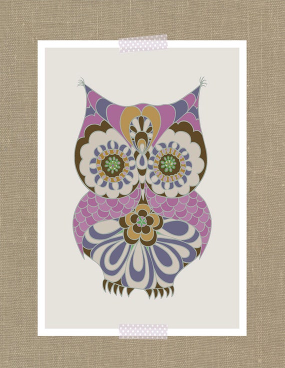 Owl Girl Wall Art - Portrait - Traditional With a Twist - Birthday Present - Night Owl - Gift Under 30 - Owl Nursery Decor