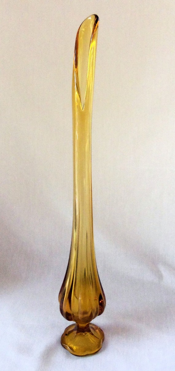 Items similar to Mid Century Stretch Vase Amber Glass on Etsy