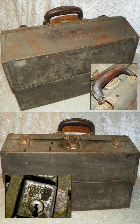 Kennedy Metal Tool Box w/ Leather Handle Nice and Large