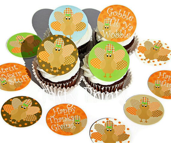 12 edible print Thanksgiving Cupcake Topper or Cookie Toppers- Tasty Prints - edible decorations for cakes, cupcakes - edible images Il_570xn