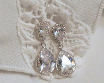 Crystal Bridal Earrings Wedding Jewelry Bridesmaid Earrings Pear Shaped Drop Earrings