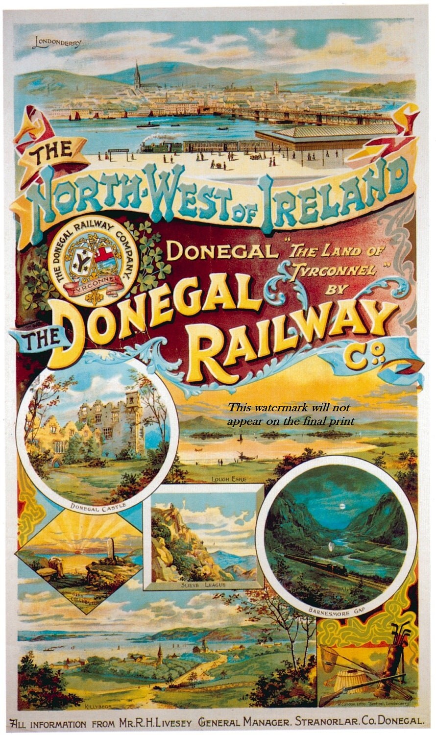 Art Print Donegal Ireland Travel Poster 1900s Poster