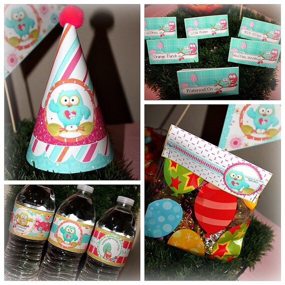1st Birthday Girl Owl Baby Shower Owl Party Kit by EZPARTYKITS