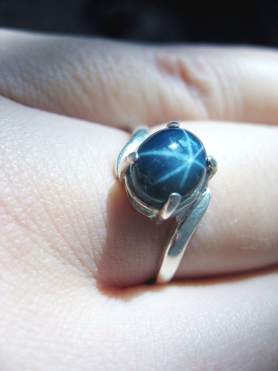 Natural Blue Star Sapphire In Sterling Silver Ring by GemsBerry