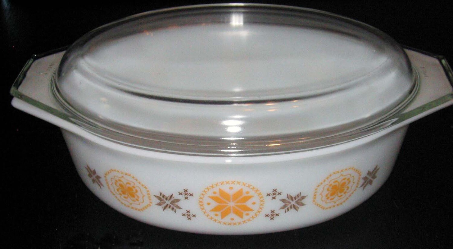 Pyrex Town Country Casserole Glass Lid 1.5 Quarts 1960s Orange Brown
