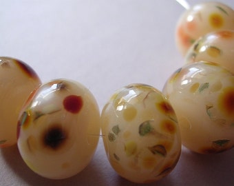 Glass Handmade Green Ivory Beads Lampwork Autumn Mystery Ericabeads (6)