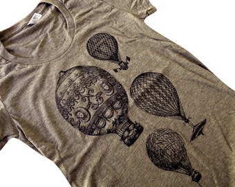 Hot Air Balloon T-Shirt - Vintage Balloons Blended Ladies Shirt - (Available in sizes S, M, L, XL)