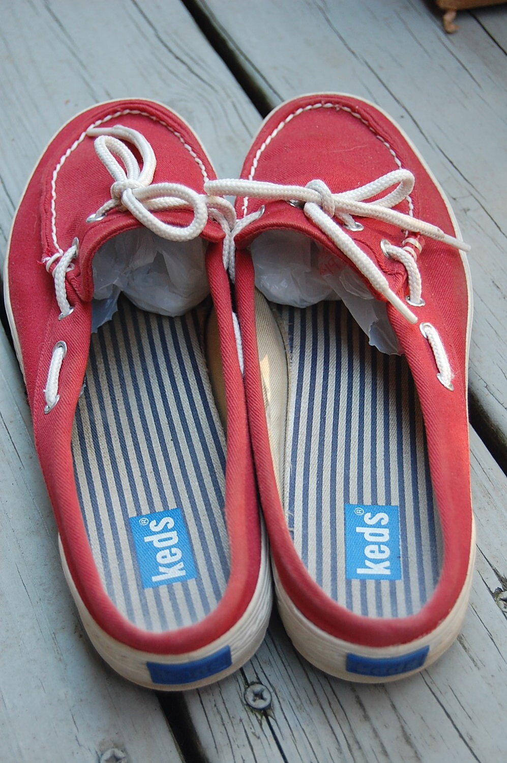 Vintage 90s Keds Red Preppy Nautical Boat Shoes Sneakers
