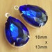 Sapphire Blue Rhinestone Pear Jewels, Silver Settings, 18mm x 13mm, Teardrop, One Pair, Worldwide Shipping