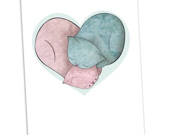 Cat Valentine Card - Curled up love - thank you birthday wedding engagement thankyou valentines day