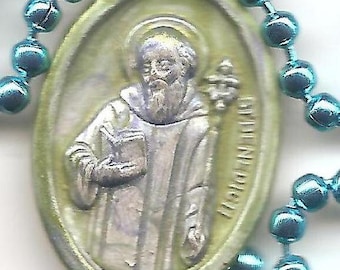 Devil Be Gone, St. Benedict Patron Saint on Blue Ball Chain