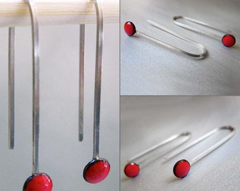 MicroDot Enamel Earrings, Cherry Red Kiln-fired Glass Enamel and Sterling Silver