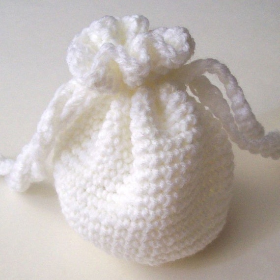 Crochet Drawstring Bag White Pouch On Etsy by HCKCrafts on Etsy