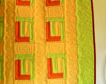 Patchwork Quilt Eco Wool in Pumpkin Squash Orange Chartreuse Green