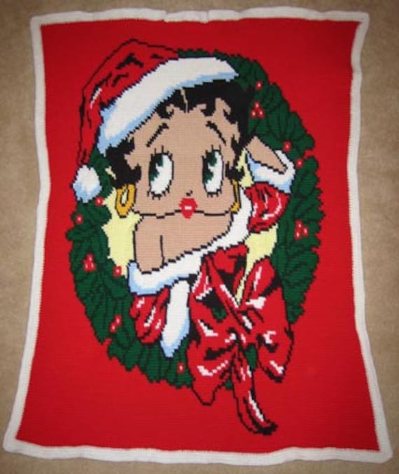 Christmas Betty Boop - Hand Made Crocheted Afghan - BRAND NEW