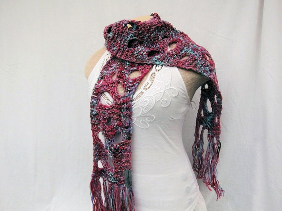Long scarf warm hand knitted skinny scarf wool scarf by Iryna
