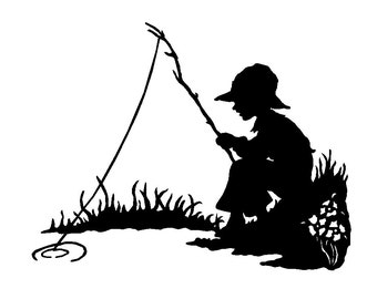 Little boy fishing silhouette