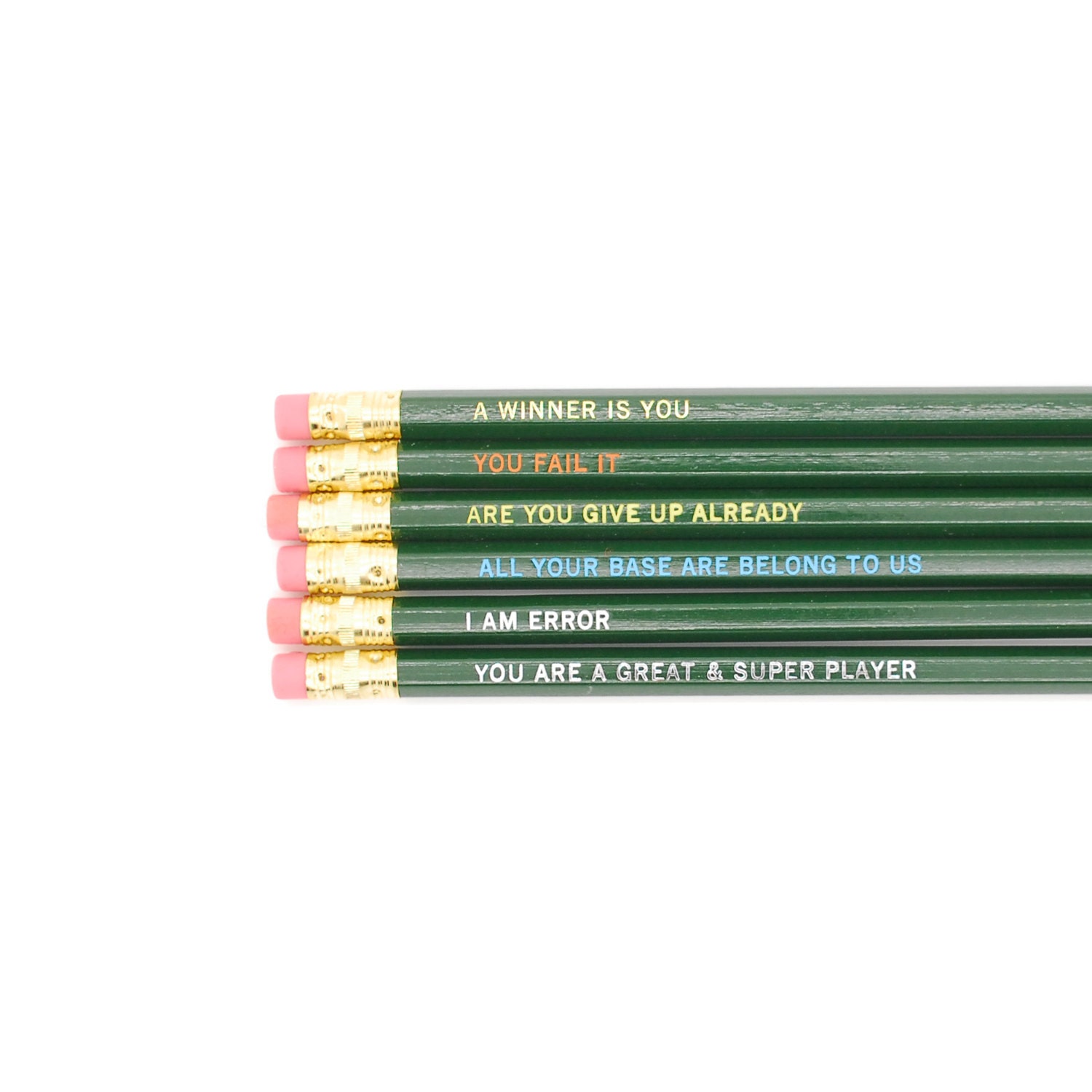 Pencils // Video Game Engrish Pencil Set by oneupdesigns on Etsy