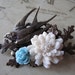 Something Blue Jewelry, Bird Brooch, Antique Brass, Swallow, White and Tiffany Blue Flowers, Grandmother Gift, Bouquet Embellishment