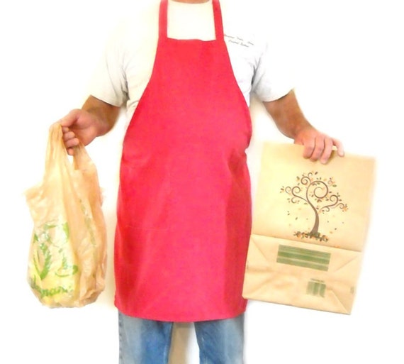 Vintage Grocery Store Apron Large Red Bib Grocery Clerk