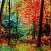 Abstract landscape original oil painting autumn art by Aja