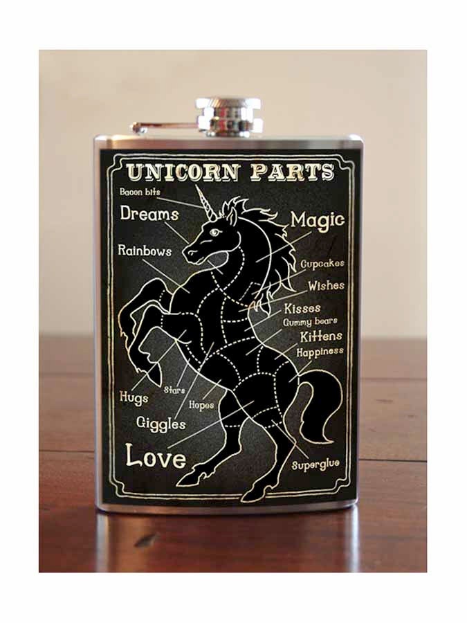 Unicorn Parts stainless steel flask 8oz. by trixieandmilo