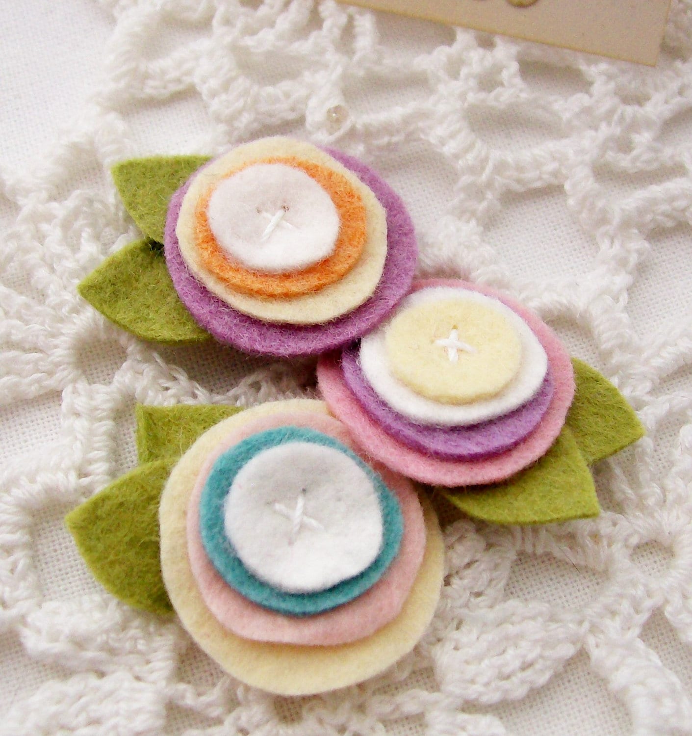 Wool Blend Felt Flower Embellishments and Tag
