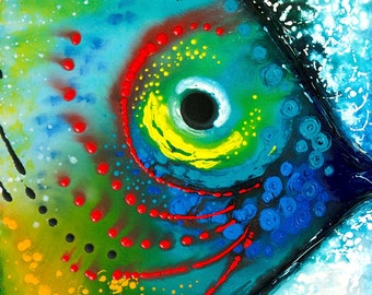 Tropical Fish Art Print from Painting Colorful Beach Home Ocean Sea CANVAS Ready To Hang Large Artwork Fishy Fun Blue Aqua Yellow Green Red