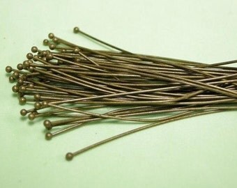 50pc 45mm long 0.6mm thickness antique bronze round head pin-6028