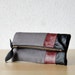 Leather Clutch in Black and Burgundy Italian Leather and Grey Linen - Indie Patchwork Series