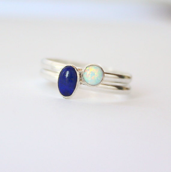 Stacking ring pair Cobalt blue ring lapis by littlebugjewelry