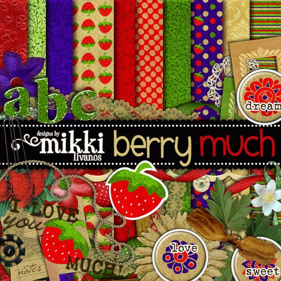 Items similar to Digital Scrapbook Kit Berry Much/Strawberry and