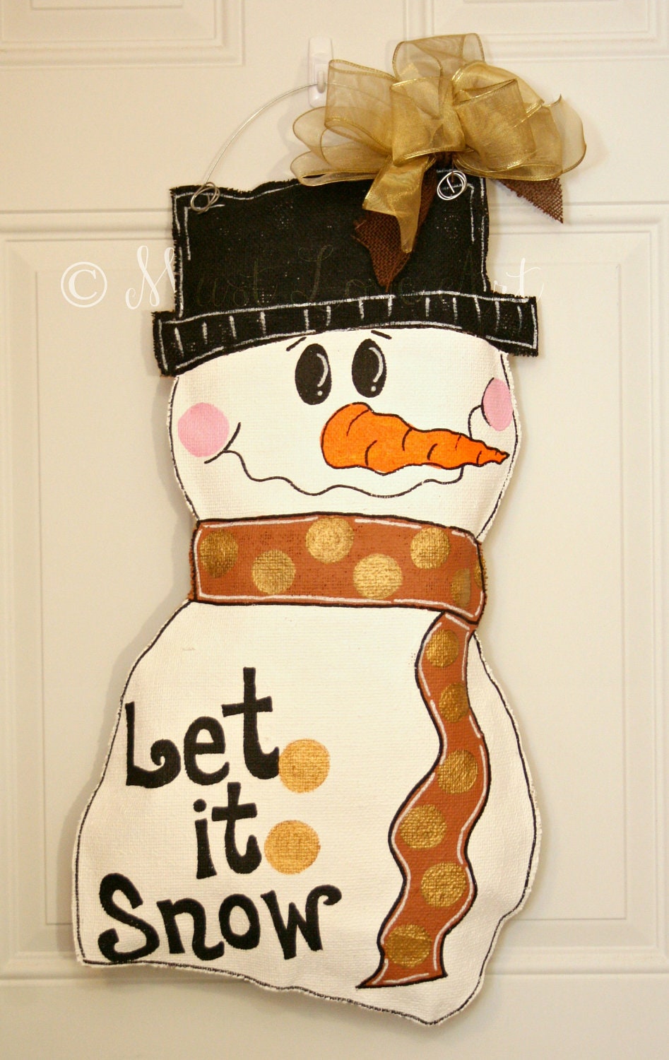 Snowman Christmas Wood Door Hanger Decoration By Mustloveartstudio