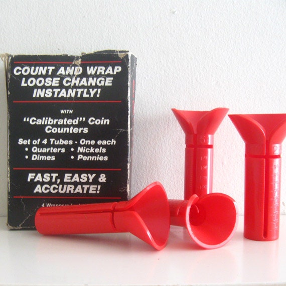 4 Vintage Plastic Coin Counter Tubes in Box