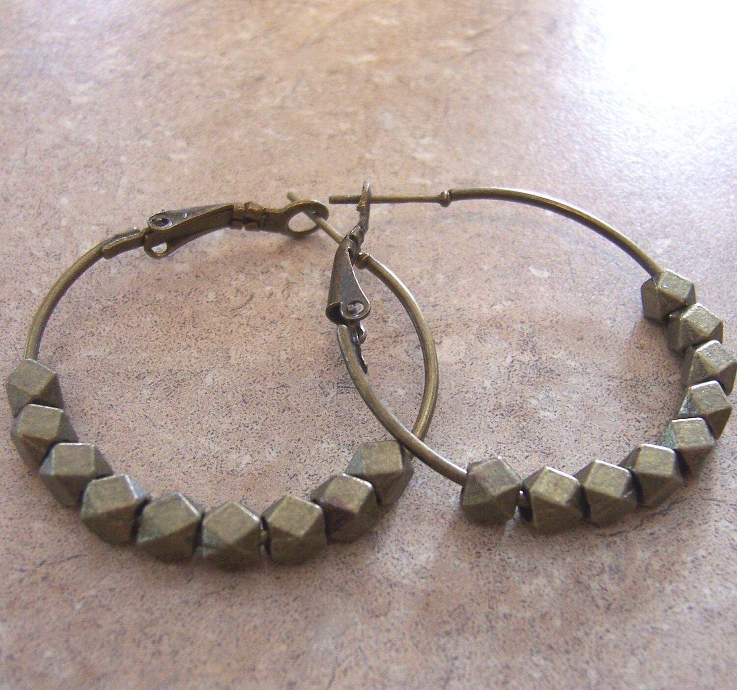 Antique Bronze Nugget Hoop Earrings