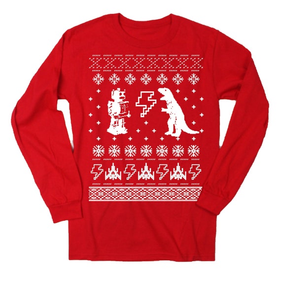 Mens Geeky Ugly Christmas Sweater TShirt Long Sleeve T Shirt