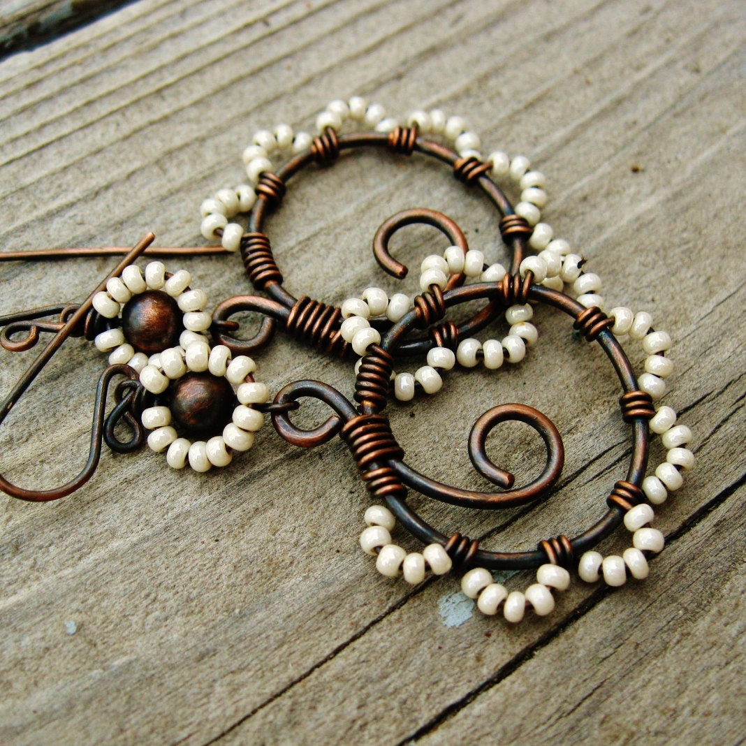 Bead Dance earrings seed bead wire wrapped by BearRunOriginals
