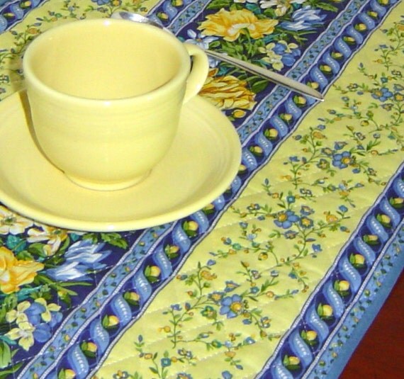 Quilted placemats blue and yellow French Provincial decor