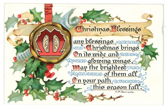 Many Christmas Blessings Tuck Victorian vintage postcard