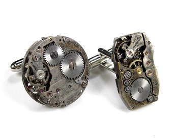 Mens Cufflinks Nihilist Post-Apocalyptic Steampunk Jewelry, Vintage Watch, Men Cuff Links, Valentine Gift For Men - Jewelry by edmdesigns