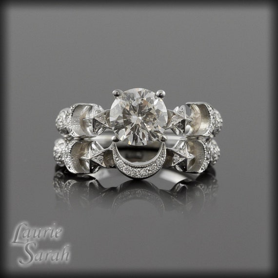 Moon and Stars Diamond Engagement Ring and by LaurieSarahDesigns