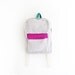 Grey geometrical print backpack with magenta pouch