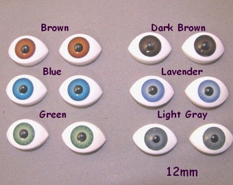 6 PAIR 12mm Iris 16mm x 24mm OVAL Plastic Doll Eyes Choose Color for ...