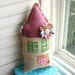 House Pillow, Home Pillow, Flower Pillow, House Shaped Pillow, Appliqued, Live happy. Cottage Pillow - No. 102