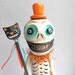 Halloween Skelly with Black Cat Wand clay folk art