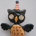Halloween Black Owl with party hat clay folk art