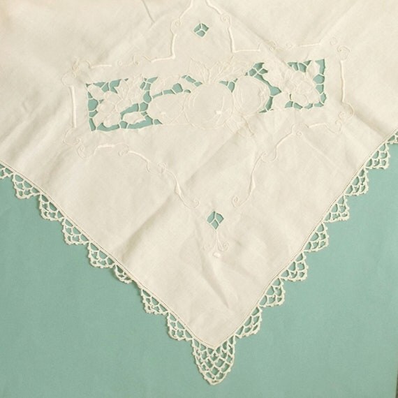 SALE Vintage Portuguese linen Madeira tablecloth