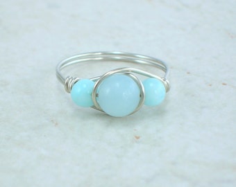 Sterling Silver Amazonite Bead Ring